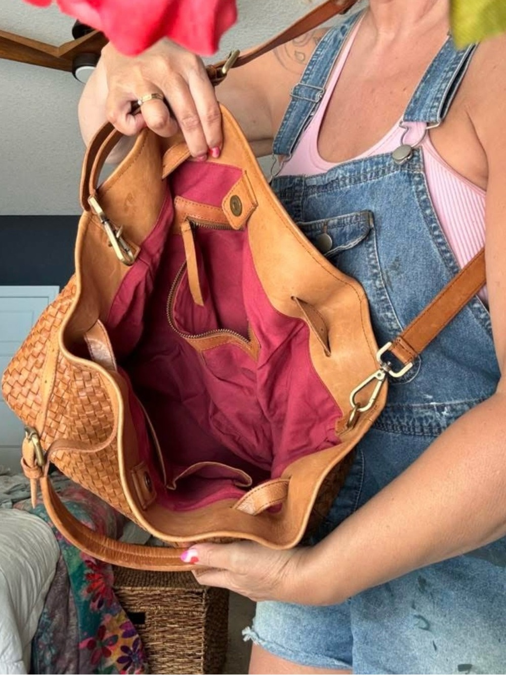 Valentina Woven Tan Crossbody Shoulder Bag